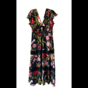 Venus black floral maxi dress tiered lace flutter sleeves women's 12 NWT